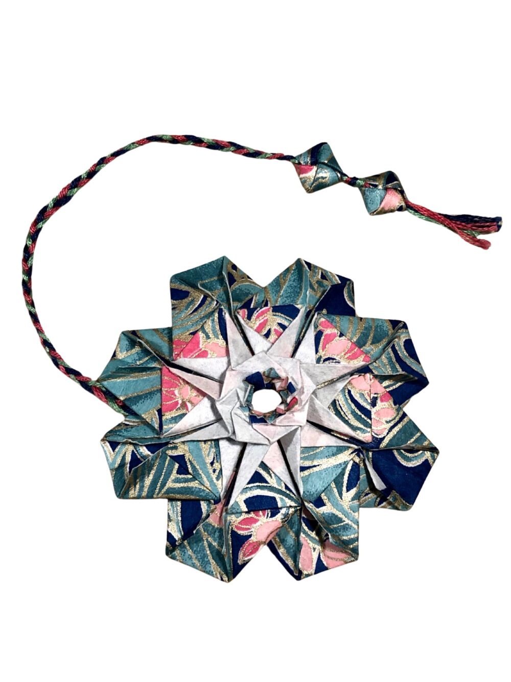 Marque page en origami Mandala rose et blanc - Pliparci