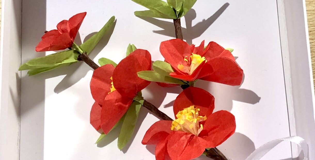 Mini bouquet branche de cognassier rouge